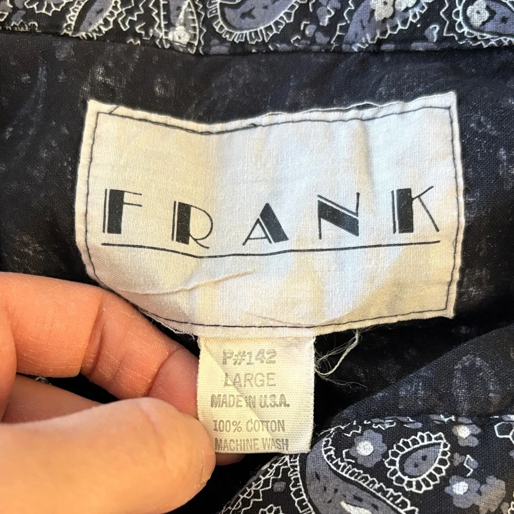Vintage Frank Paisley Button Up Long Sleeve Shirt Size‎ L Black Gray Mens